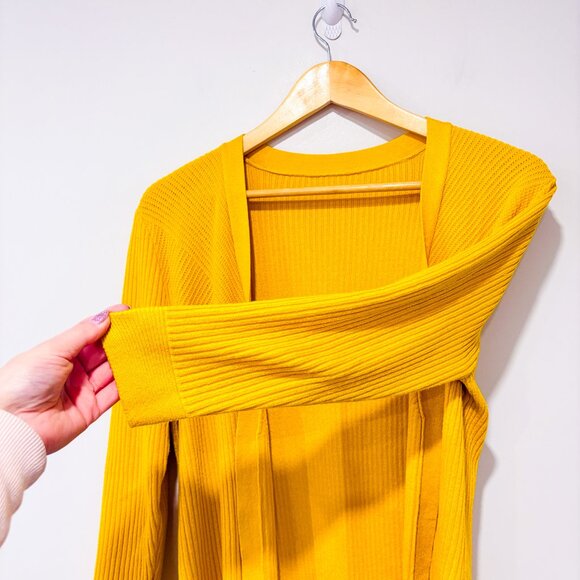 Yellow Open-Front Rib Knit Cardigan with Ruffle Hem | Small‎ * - Picture 6 of 7
